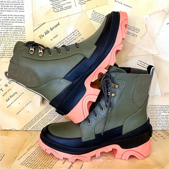 Free People Movement X SOREL Brex Lace Boot Stone Green Black Coral - Picture 3 of 12